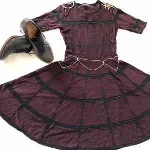 Maroon and black knee length dress